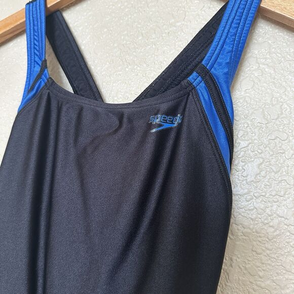 Speedo Women’s Swimsuit One Piece Racing Competitive Racer Back 8 / 34 Black Blu - Picture 2 of 5